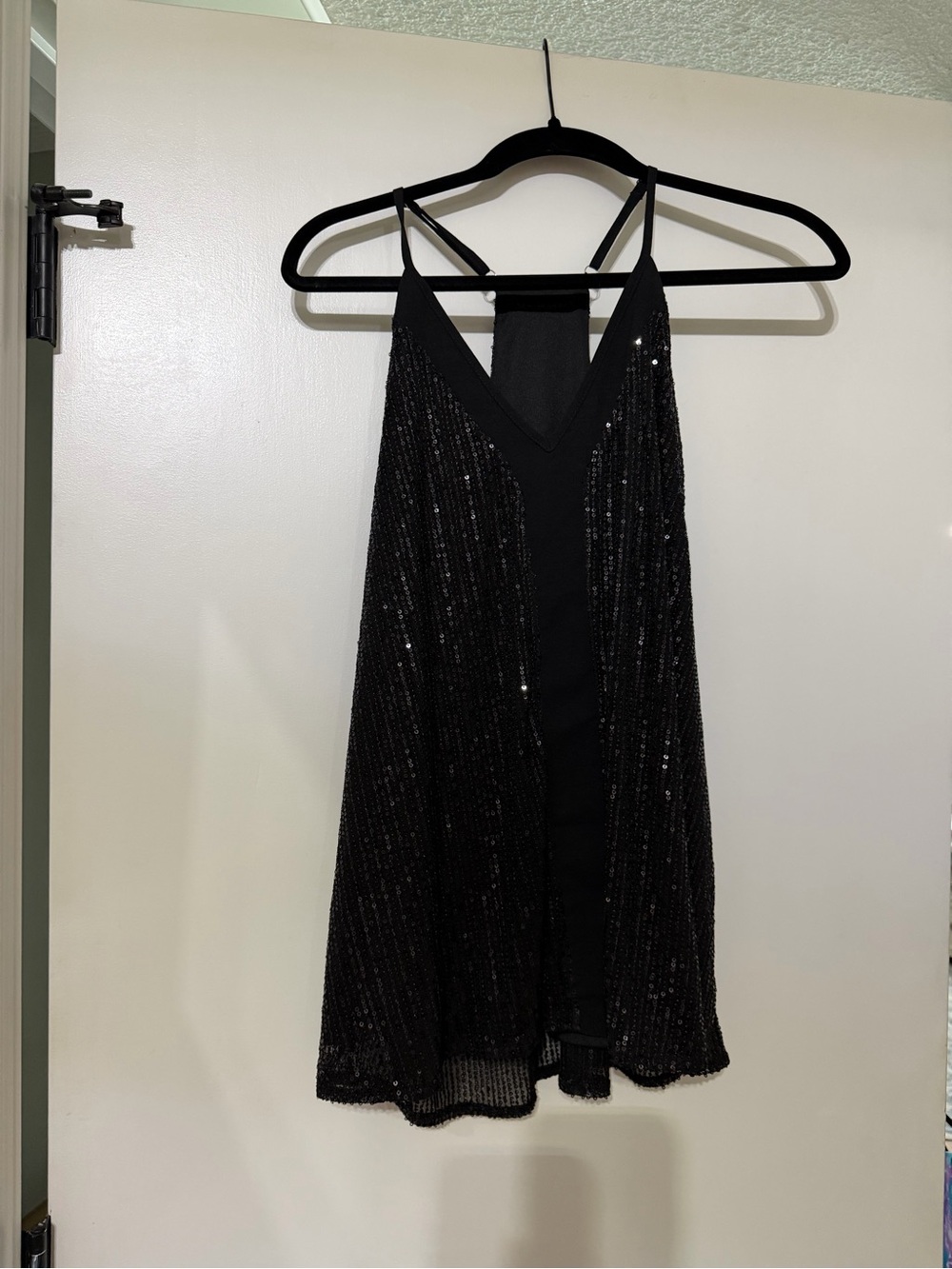 Black Sequin Strappy V-Neck top double layered